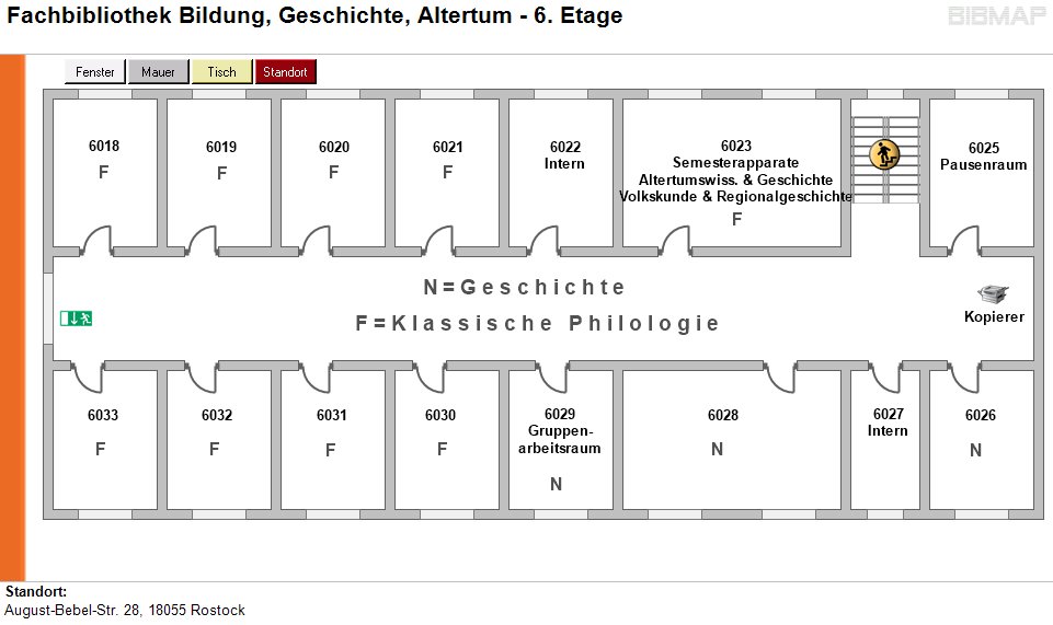 Etagenplan Fachbibliothek Bildung, Geschichte, Altertum - 6.Etage