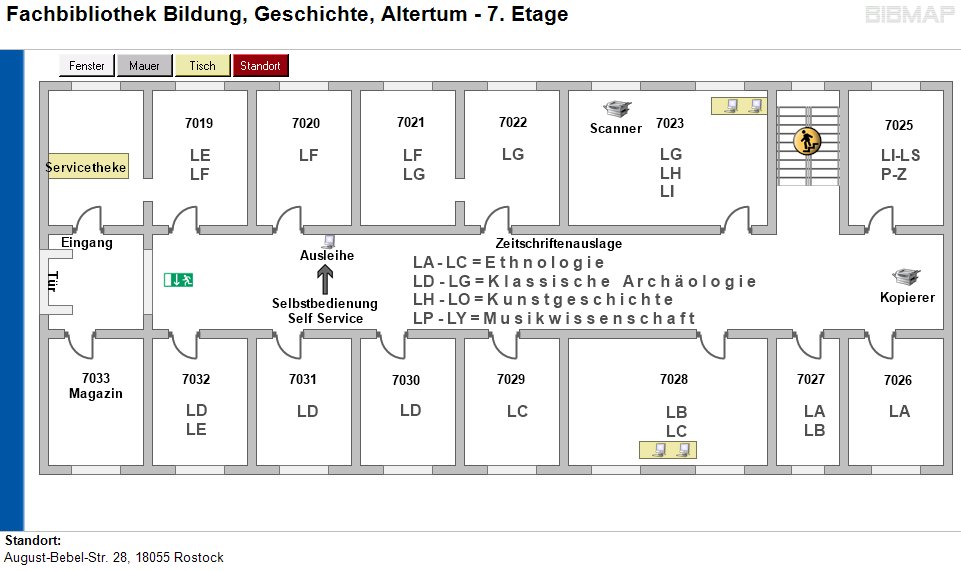 Etagenplan Fachbibliothek Bildung, Geschichte, Altertum - 7.Etage