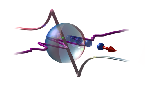 Das gezielt geformte Laserlicht erzeugt ein plasmonisch verstärktes Nahfeld, das die Vorwärtsbeschleunigung von Elektronen in den nur wenige Nanometer großen Metallclustern antreibt.